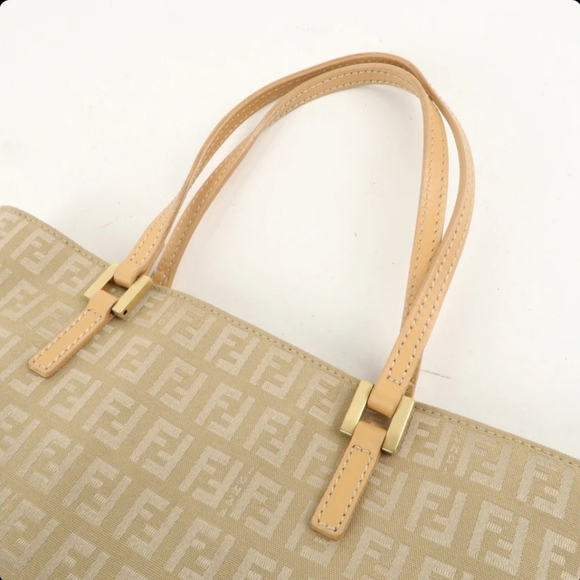 Auth Fendi Canvas Gold/Biege Leather Bag - Picture 8 of 12